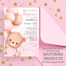 Teddy Bear Pink Balloons Gold Stars Taufe