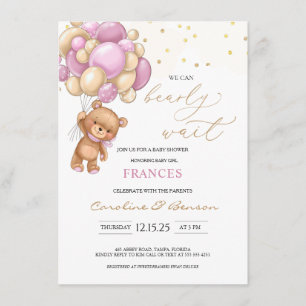 Teddy Bear Pink Balloons Kinderdusche Einladung