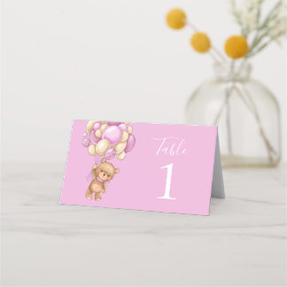 Teddy Bear Pink Balloons Platzkarte