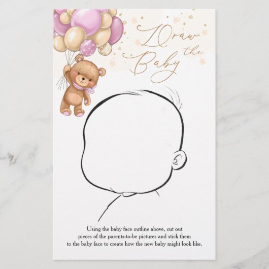 Teddy Bear Pink Balloons Zeichnete das Baby Game (Vorderseite)