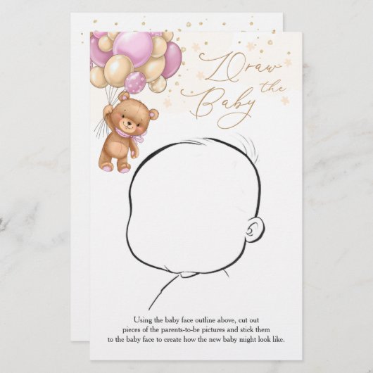 Teddy Bear Pink Balloons Zeichnete das Baby Game (Vorne/Hinten)