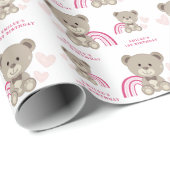 TEDDY BEAR Pink Birthday Wrapping Paper Roll Geschenkpapier (Rolleneckpunkt)
