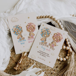 Teddy Bear Pink Blue Balloons Gender Reveal Dankeskarte