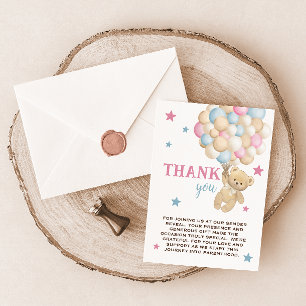 Teddy Bear Pink Blue Gender Reveal Dankeskarte