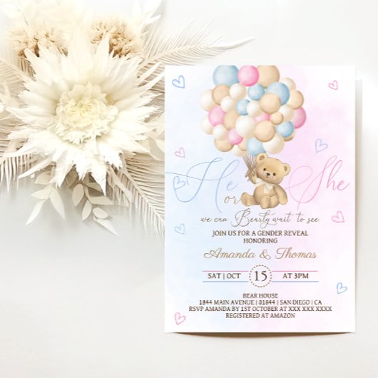 Teddy Bear Pink Blue Gender Reveal Einladung