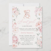 Teddy Bear Pink Blume Girl Baby Dusche Einladung (Vorderseite)