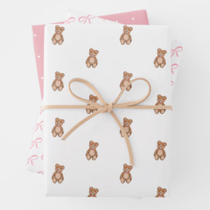Teddy Bear Pink Bow Baby Dusche Geschenkpapier Set