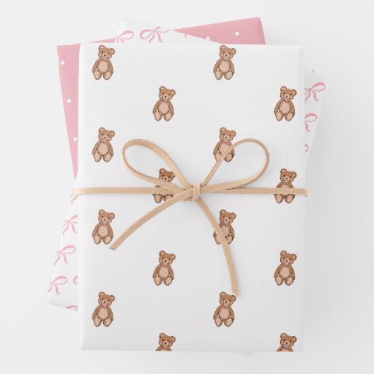 Teddy Bear Pink Bow Baby Dusche Geschenkpapier Set (Beispiel)