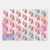 Teddy Bear Pink Bow Gold Crown Happy Birthday Geschenkpapier Set (Vorderseite 3)