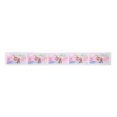 Teddy Bear Pink Bow Gold Crown Happy Birthday Satinband (Vorderseite)