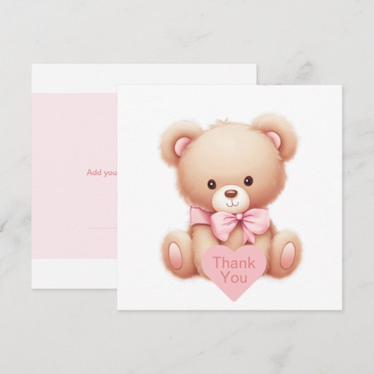 Teddy Bear Pink Danke Karte (Vorne/Hinten)