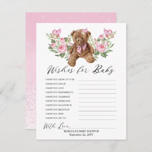 Teddy Bear Pink Floral wünscht sich Baby Game (Vorne/Hinten)