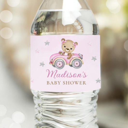 Teddy Bear Pink Girl Babydusche Wasserflaschenetikett
