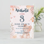 Teddy Bear Pink Girl Geburtstagsparty Einladung (Stehend Vorderseite)