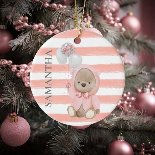 Teddy Bear Pink Girl's Personalisiertes Babygesche Keramik Ornament
