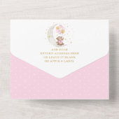 Teddy Bear Pink Gold Heißluftballon Babydusche All In One Einladung (Rückseite)