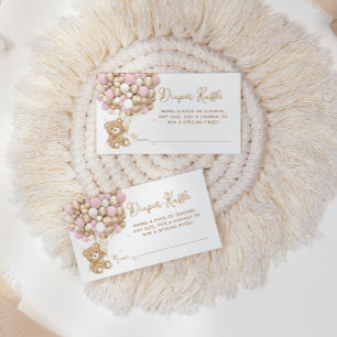 Teddy Bear Pink Heart & Balloon Baby Girl Dusche Begleitkarte