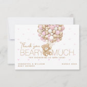 Teddy Bear Pink Heart & Balloon Baby Girl Dusche Dankeskarte (Vorderseite)