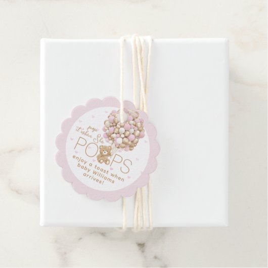 Teddy Bear Pink Heart & Balloon Baby Girl Dusche Geschenkanhänger (Beispiel)