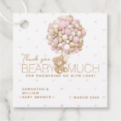 Teddy Bear Pink Heart & Balloon Baby Girl Dusche Geschenkanhänger (Vorderseite)