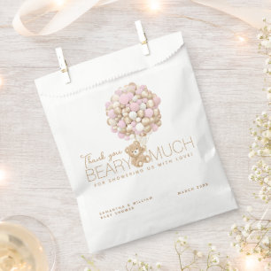 Teddy Bear Pink Heart & Balloon Baby Girl Dusche Geschenktütchen