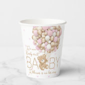 Teddy Bear Pink Heart & Balloon Baby Girl Dusche Pappbecher (Rückseite)