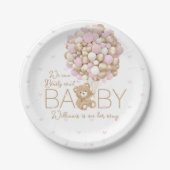 Teddy Bear Pink Heart & Balloon Baby Girl Dusche Pappteller (Vorderseite)