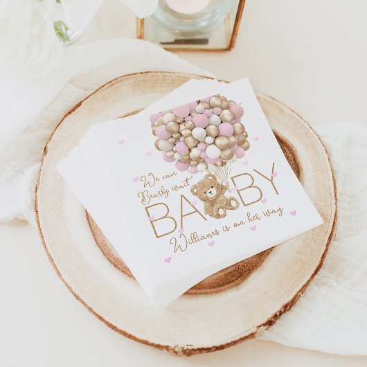 Teddy Bear Pink Heart & Balloon Baby Girl Dusche Serviette