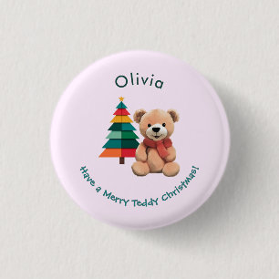 Teddy Bear Pink Holiday Abzeichen Frohe Weihnachte Button