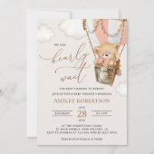 Teddy Bear, Pink Hot Air Ballon, Babydusche Einladung (Vorderseite)