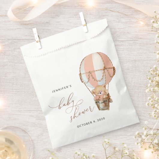 Teddy Bear, Pink Hot Air Ballon, Babydusche Geschenktütchen (Ausgeschnitten)
