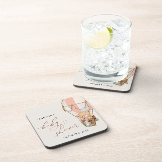 Teddy Bear, Pink Hot Air Ballon, Babydusche Getränkeuntersetzer (Rechte Seite)