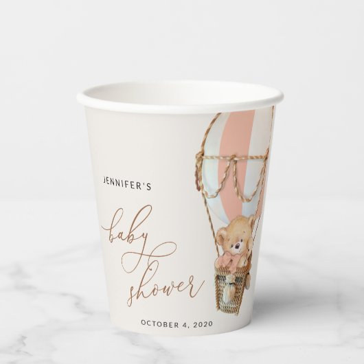 Teddy Bear, Pink Hot Air Ballon, Babydusche Pappbecher (Vorderseite)