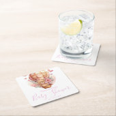 Teddy Bear Pink Hot Air Ballon Babydusche Rechteckiger Pappuntersetzer (Vor Ort)