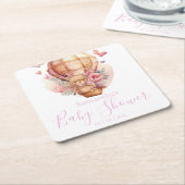 Teddy Bear Pink Hot Air Ballon Babydusche Rechteckiger Pappuntersetzer (angewinkelt)