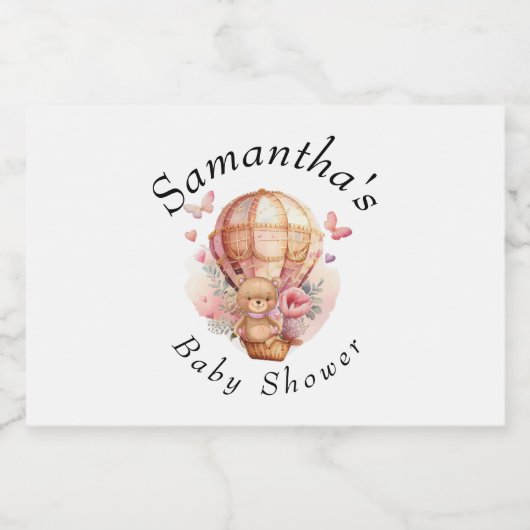 Teddy Bear Pink Hot Air Ballon Babydusche Schaumweinetikett (Einzelnes Label)