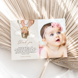 Teddy Bear, Pink Hot Air Ballon, Erster Geburtstag Dankeskarte