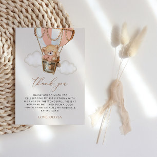 Teddy Bear, Pink Hot Air Ballon, Erster Geburtstag Dankeskarte