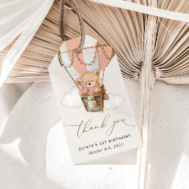 Teddy Bear, Pink Hot Air Ballon, Erster Geburtstag Geschenkanhänger