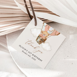 Teddy Bear, Pink Hot Air Ballon, Erster Geburtstag Geschenkanhänger