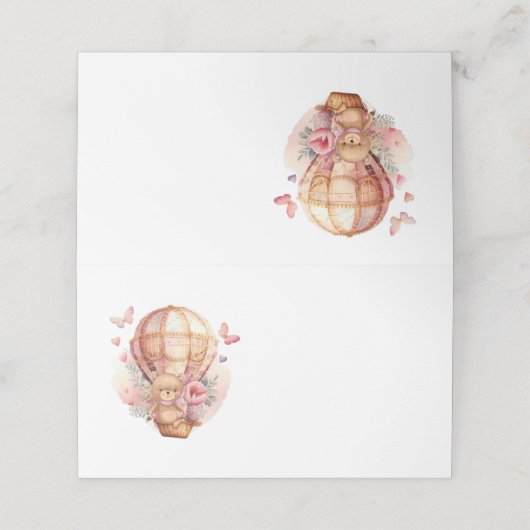 Teddy Bear Pink Hot Air Ballon Party Tischkarte Platzkarte (Außenseite Aufgefaltet)