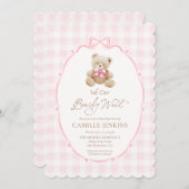Teddy Bear Pink Kariert Girl Baby Dusche Einladung (Vorne/Hinten)