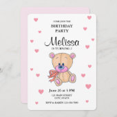 Teddy Bear Pink Little Girl Birthday Party Einladung (Vorne/Hinten)