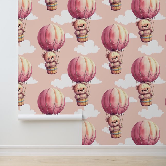 Teddy Bear Pink Pattern Baby Kinderzimmer Room Tapete (Anwendung)