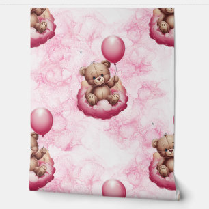 Teddy Bear Pink Pattern Baby Kinderzimmer Room Tapete