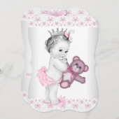 Teddy Bear Pink Princess Baby Dusche Einladung (Vorne/Hinten)