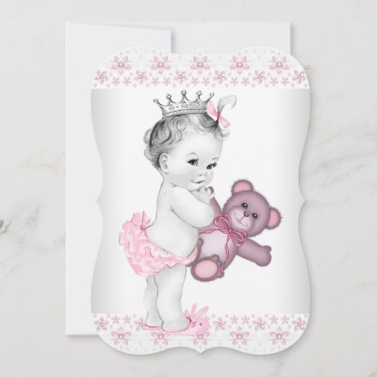 Teddy Bear Pink Princess Baby Dusche Einladung (Vorderseite)