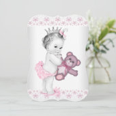 Teddy Bear Pink Princess Baby Dusche Einladung (Stehend Vorderseite)