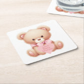 Teddy Bear Pink Rechteckiger Pappuntersetzer (angewinkelt)