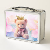 Teddy Bear Pink Ribbon Gold Crown Metall Brotdose (Rückseite)